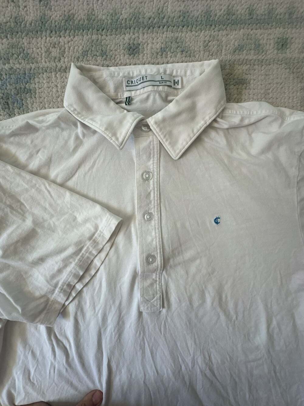 CRIQUET White Short-Sleeve Polo Shirt, Size L, Slim Fit, Made in Peru